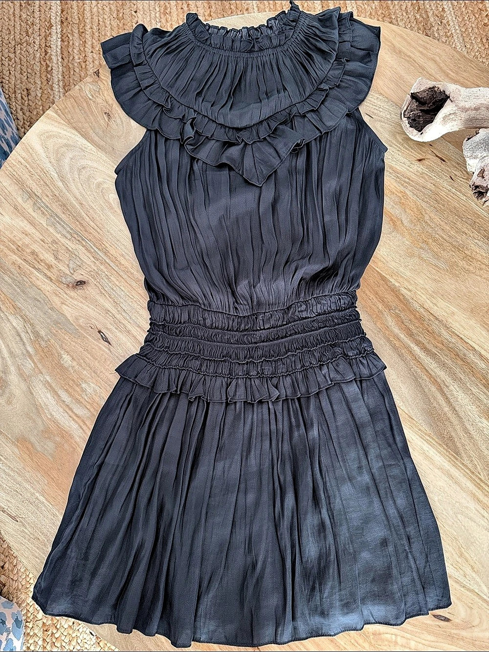 DO+BE Ruffle Neck Mini Dress in Black Like New